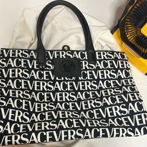 Versace Monochrome Logo Tote Bag
